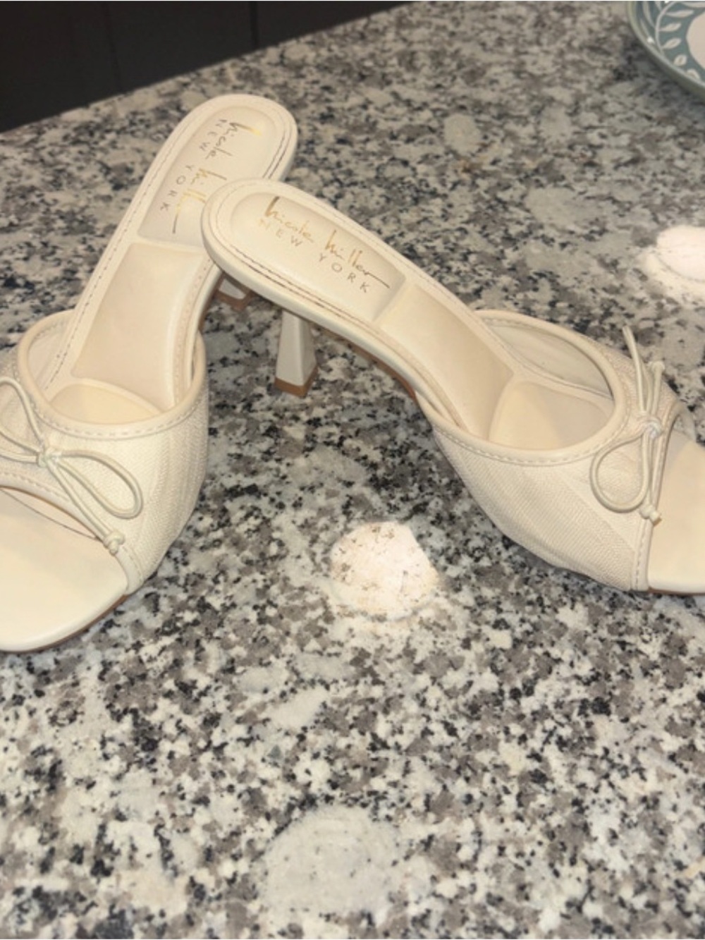 Nicole Miller Cream Open-Toe Bow Heels